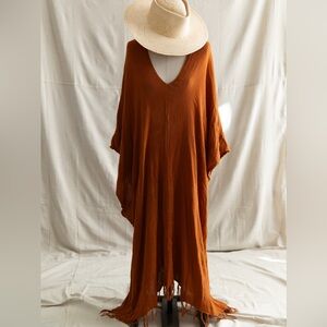 Rust Orange Handwoven Tulum Kaftan Dress
